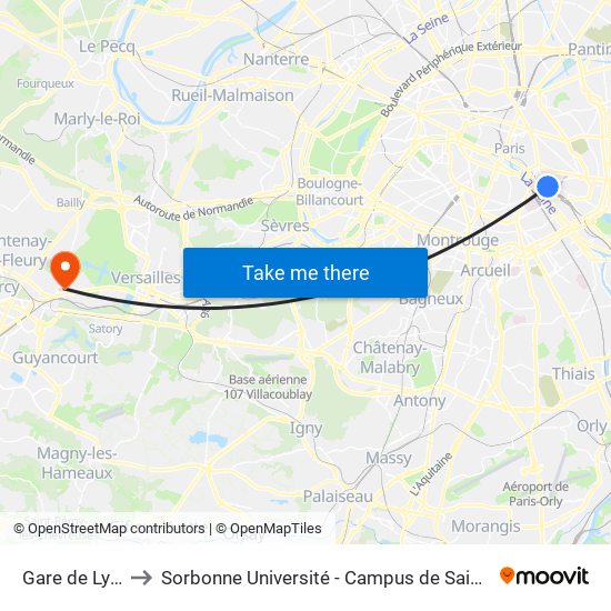 Gare de Lyon to Sorbonne Université - Campus de Saint-Cyr map