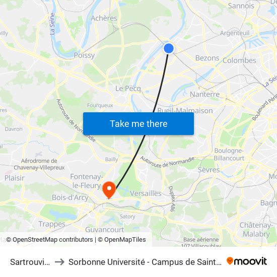 Sartrouville to Sorbonne Université - Campus de Saint-Cyr map