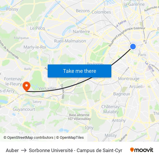 Auber to Sorbonne Université - Campus de Saint-Cyr map