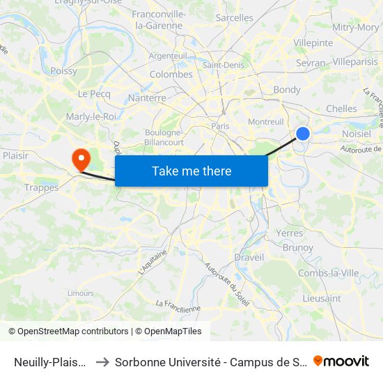 Neuilly-Plaisance to Sorbonne Université - Campus de Saint-Cyr map