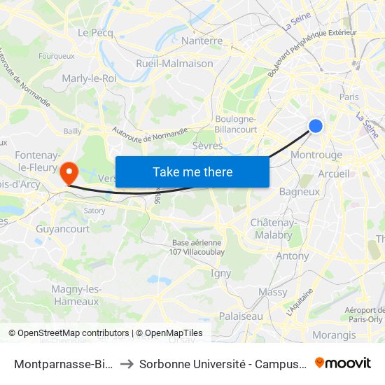 Montparnasse-Bienvenue to Sorbonne Université - Campus de Saint-Cyr map