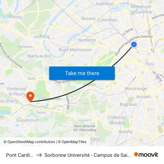 Pont Cardinet to Sorbonne Université - Campus de Saint-Cyr map