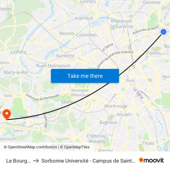 Le Bourget to Sorbonne Université - Campus de Saint-Cyr map