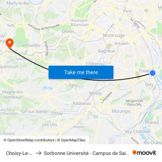 Choisy-Le-Roi to Sorbonne Université - Campus de Saint-Cyr map