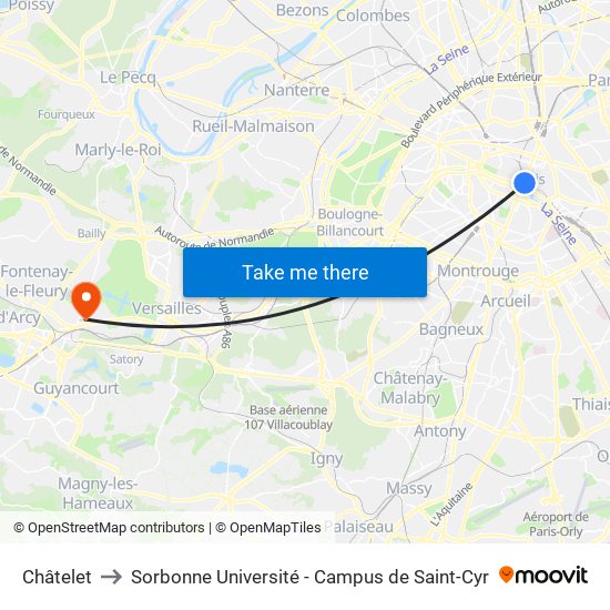 Châtelet to Sorbonne Université - Campus de Saint-Cyr map