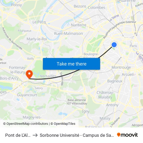 Pont de L'Alma to Sorbonne Université - Campus de Saint-Cyr map