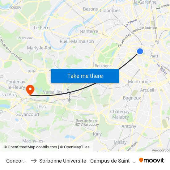 Concorde to Sorbonne Université - Campus de Saint-Cyr map