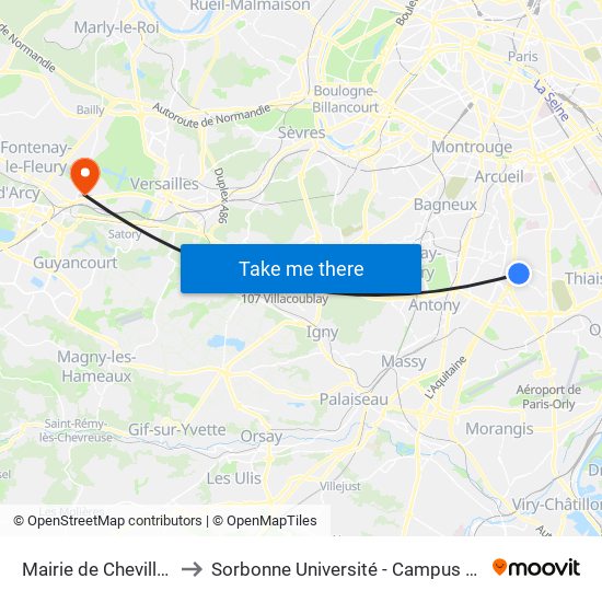 Mairie de Chevilly-Larue to Sorbonne Université - Campus de Saint-Cyr map
