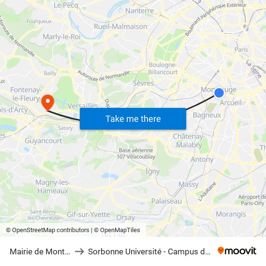 Mairie de Montrouge to Sorbonne Université - Campus de Saint-Cyr map