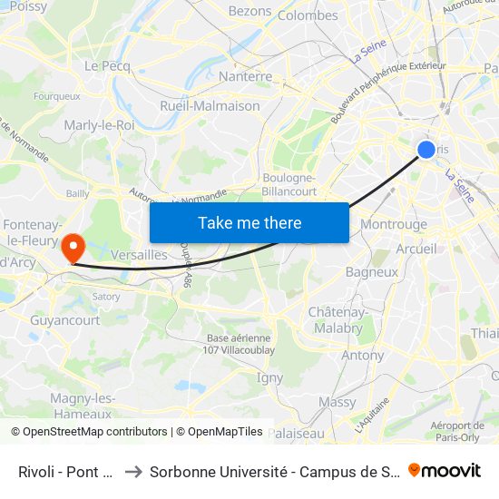 Rivoli - Pont Neuf to Sorbonne Université - Campus de Saint-Cyr map