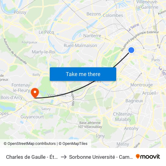 Charles de Gaulle - Étoile - Wagram to Sorbonne Université - Campus de Saint-Cyr map