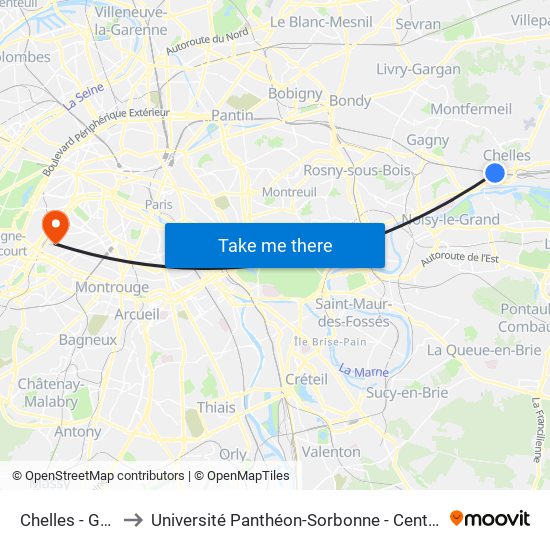 Chelles - Gournay to Université Panthéon-Sorbonne - Centre Saint-Charles map