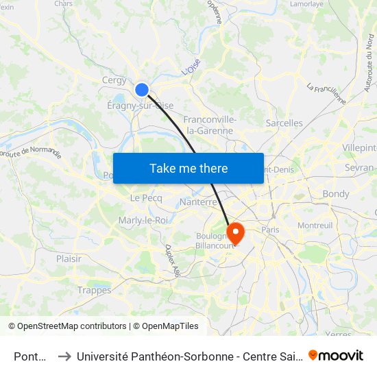 Pontoise to Université Panthéon-Sorbonne - Centre Saint-Charles map