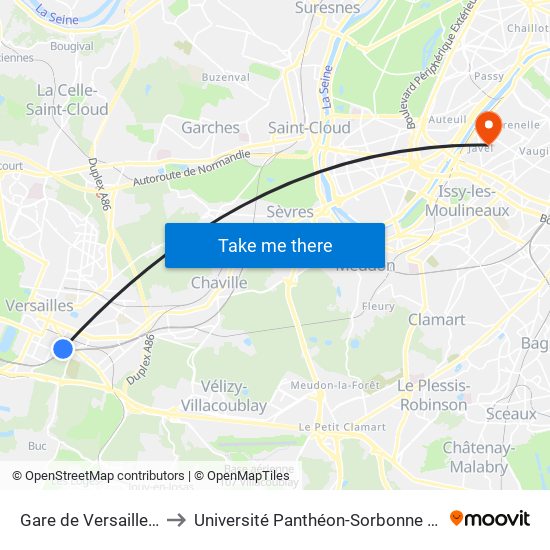 Gare de Versailles - Chantiers to Université Panthéon-Sorbonne - Centre Saint-Charles map