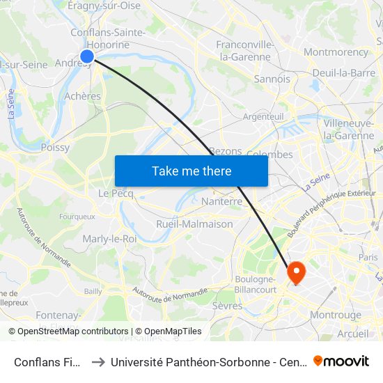 Conflans Fin D'Oise to Université Panthéon-Sorbonne - Centre Saint-Charles map