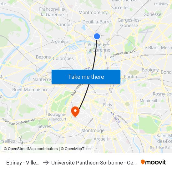 Épinay - Villetaneuse to Université Panthéon-Sorbonne - Centre Saint-Charles map