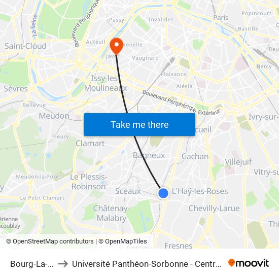 Bourg-La-Reine to Université Panthéon-Sorbonne - Centre Saint-Charles map