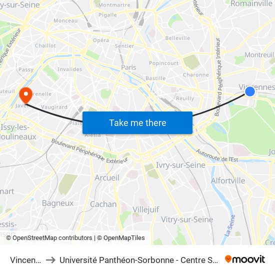 Vincennes to Université Panthéon-Sorbonne - Centre Saint-Charles map