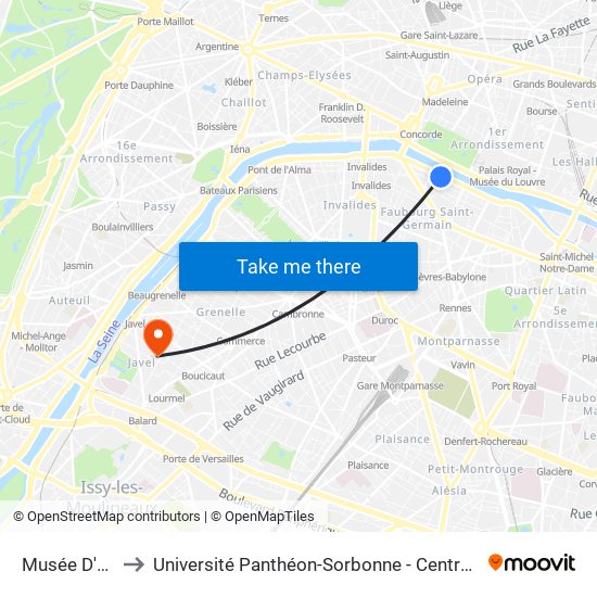 Musée D'Orsay to Université Panthéon-Sorbonne - Centre Saint-Charles map