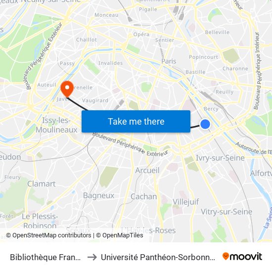 Bibliothèque François Mitterrand to Université Panthéon-Sorbonne - Centre Saint-Charles map