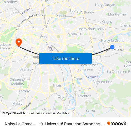 Noisy-Le-Grand - Mont D'Est to Université Panthéon-Sorbonne - Centre Saint-Charles map
