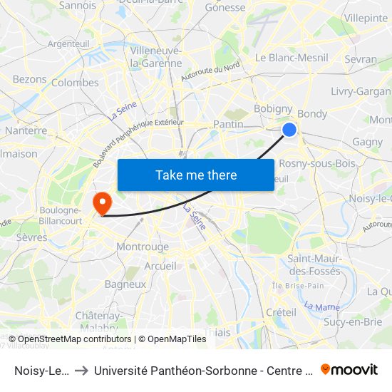 Noisy-Le-Sec to Université Panthéon-Sorbonne - Centre Saint-Charles map