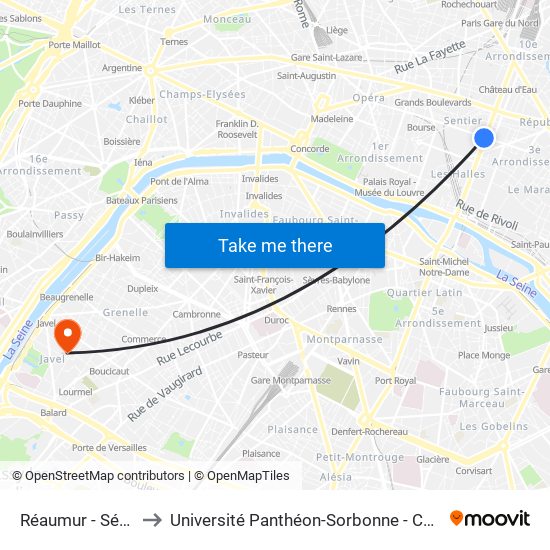 Réaumur - Sébastopol to Université Panthéon-Sorbonne - Centre Saint-Charles map