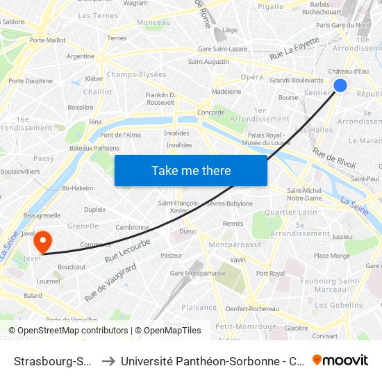 Strasbourg-Saint-Denis to Université Panthéon-Sorbonne - Centre Saint-Charles map