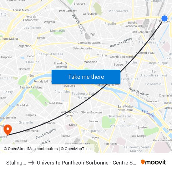 Stalingrad to Université Panthéon-Sorbonne - Centre Saint-Charles map