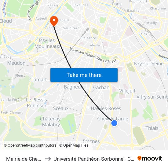 Mairie de Chevilly-Larue to Université Panthéon-Sorbonne - Centre Saint-Charles map