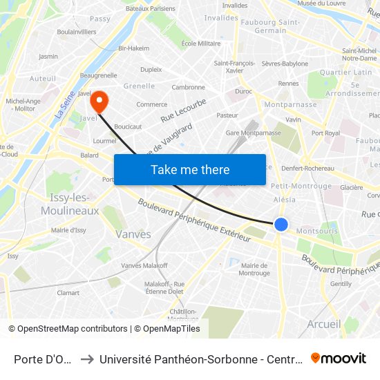 Porte D'Orléans to Université Panthéon-Sorbonne - Centre Saint-Charles map