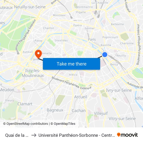 Quai de la Rapée to Université Panthéon-Sorbonne - Centre Saint-Charles map