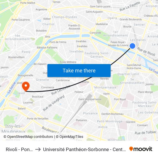 Rivoli - Pont Neuf to Université Panthéon-Sorbonne - Centre Saint-Charles map