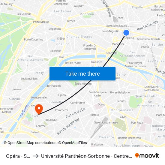 Opéra - Scribe to Université Panthéon-Sorbonne - Centre Saint-Charles map