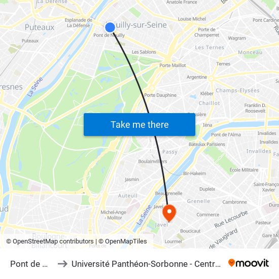 Pont de Neuilly to Université Panthéon-Sorbonne - Centre Saint-Charles map