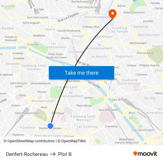 Denfert-Rochereau to Plot B map