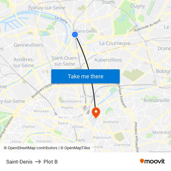 Saint-Denis to Plot B map