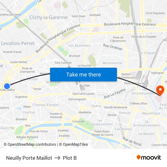 Neuilly Porte Maillot to Plot B map