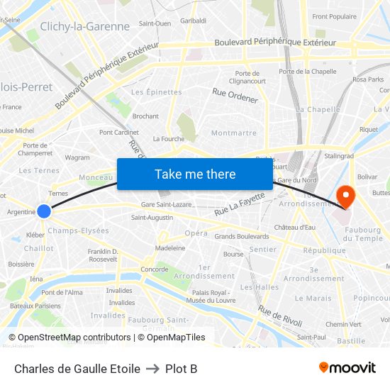 Charles de Gaulle Etoile to Plot B map