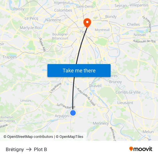 Brétigny to Plot B map
