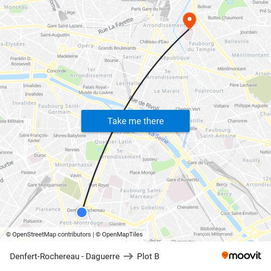 Denfert-Rochereau - Daguerre to Plot B map