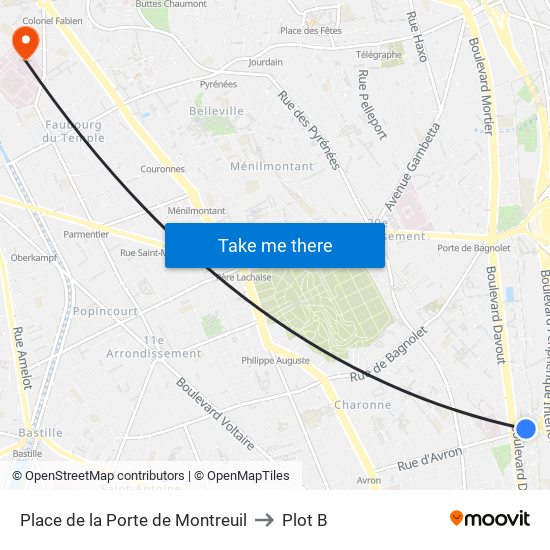 Place de la Porte de Montreuil to Plot B map
