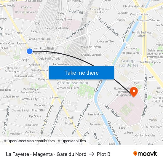 La Fayette - Magenta - Gare du Nord to Plot B map