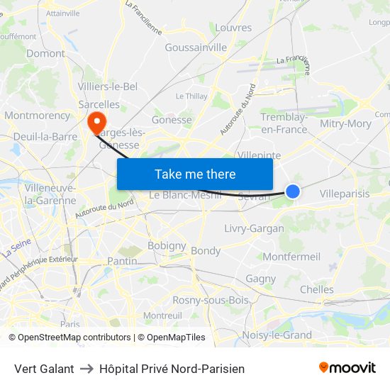 Vert Galant to Hôpital Privé Nord-Parisien map