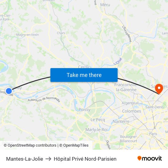 Mantes-La-Jolie to Hôpital Privé Nord-Parisien map