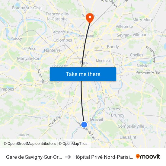 Gare de Savigny-Sur-Orge to Hôpital Privé Nord-Parisien map