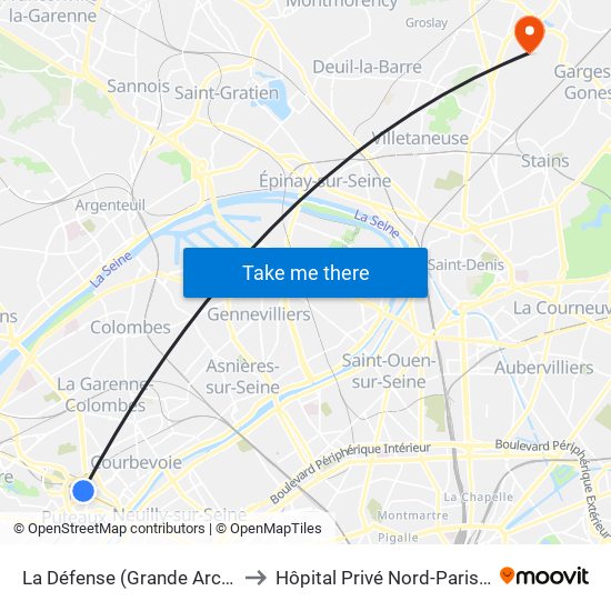 La Défense (Grande Arche) to Hôpital Privé Nord-Parisien map