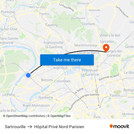 Sartrouville to Hôpital Privé Nord-Parisien map