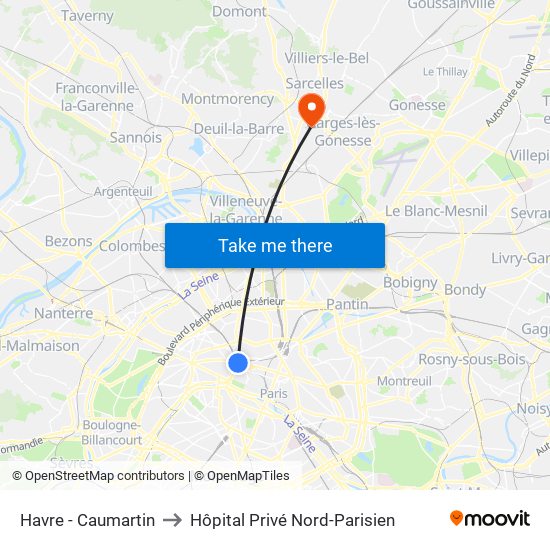 Havre - Caumartin to Hôpital Privé Nord-Parisien map