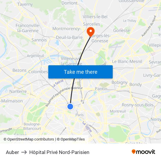 Auber to Hôpital Privé Nord-Parisien map
